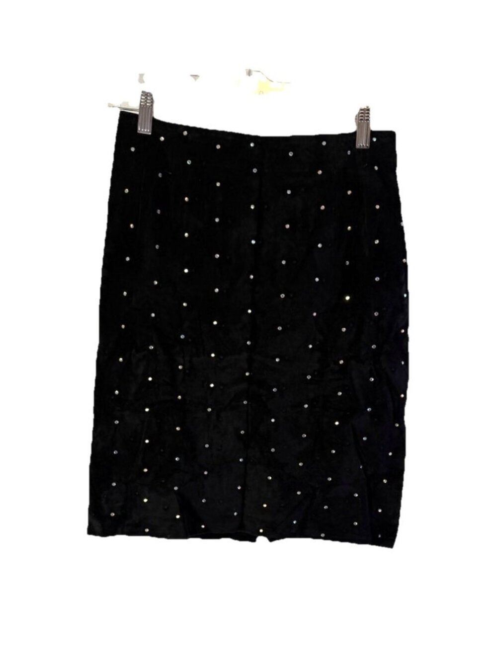 Vintage 90s Cache Black Suede Leather Embellished Pencil Skirt USA